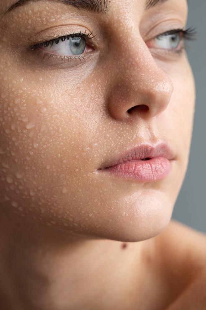 Eine Frau mit einem hydratisierten Gesicht nach einer Facelift Behandlung mit Hyaluronsäure.